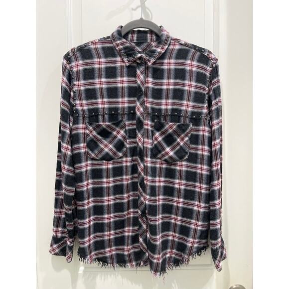 Rails Plaid Long Sleeve Studded Blouse Button Down Shirt Sz XS - Picture 1 of 8